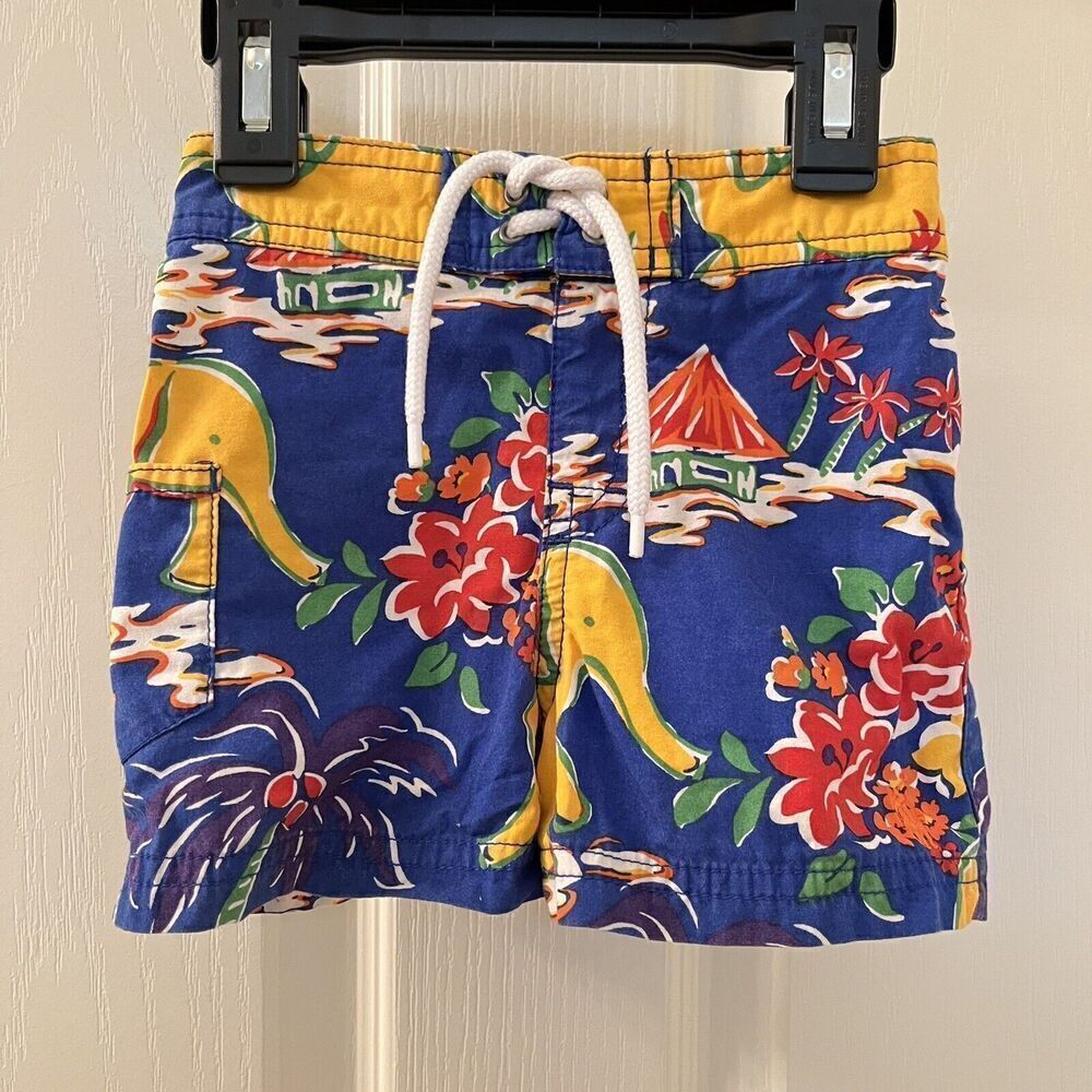 Polo by Ralph Lauren Swim Trunks Shorts Elephant Tropical Boys Size 9 Months
